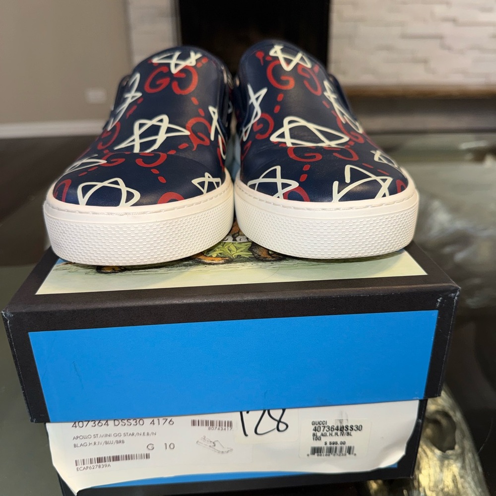 Gucci Navy and Red Slip-On Sneakers - Picture 3 of 6